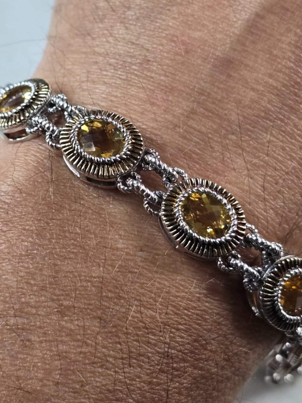 Womens Vintage Estate Sterling Silver Gold Tone Citrine Bracelet 25.3g E3094
